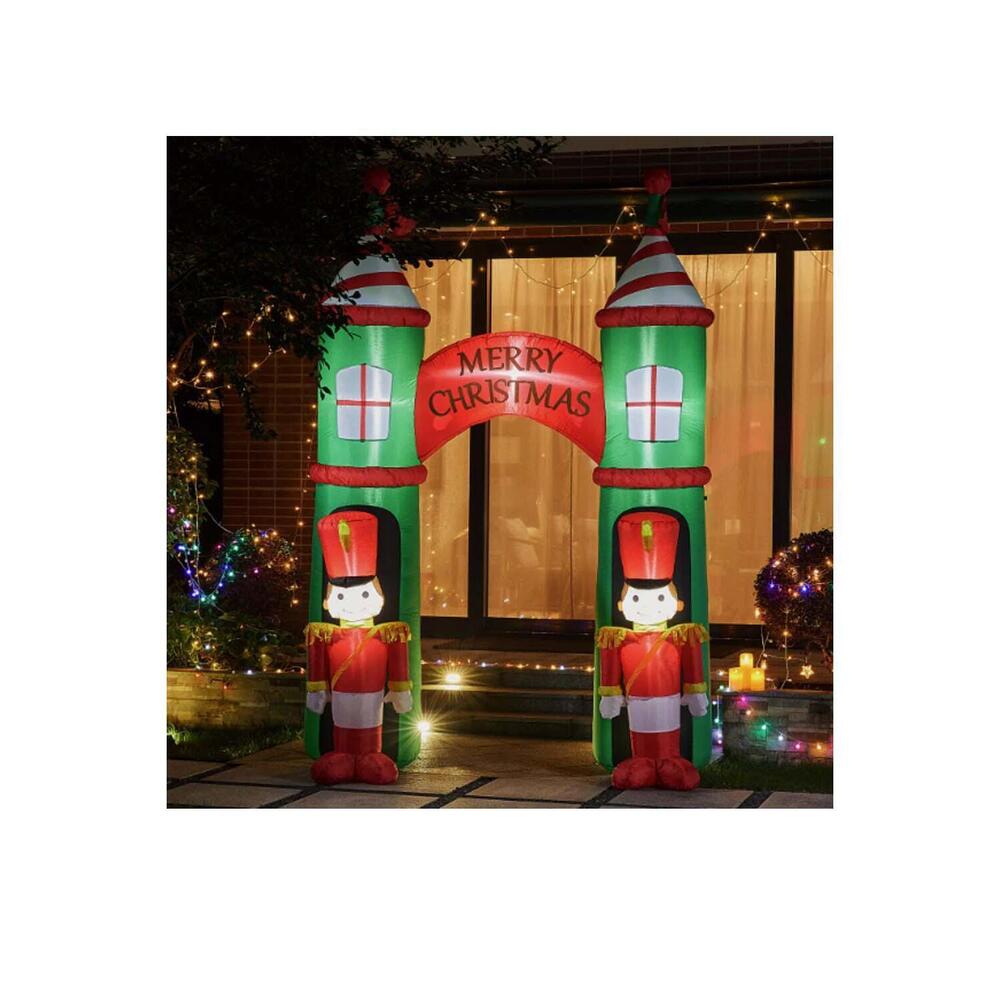 Glitzhome 10FT LED Lighted Arch Gate with Soldiers Inflatable Garden